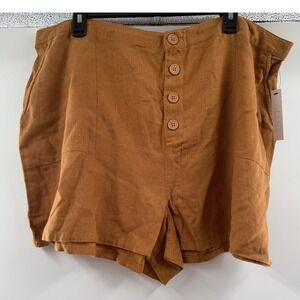 Abound Linen‎ Blend Shorts High Waist Button Front Casual 2X